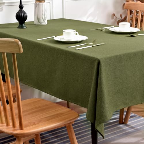 Luxedevin Rectangle Tablecloth 95x55 Inch Waterproof Faux Linen Table Cloth Wrinkle and Stain Resistant Washable Table Cover for Graduation Dining Kitchen Party Farmhouse Outdoor Indoor, Olive Green by Luxedevin - Used condition - Image 3