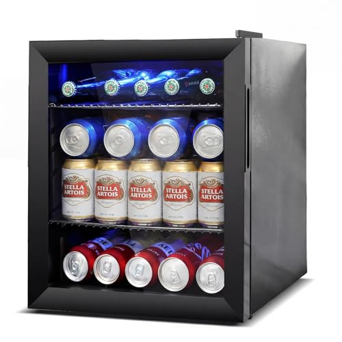 Image of 50 Can Mini Beverage Refrigerator - Small Beverage Fridge with Glass Door for Soda Beer Wine - Countertop Drink Cooler for Home, Dorm, Office or Bar, Electronic Temperature Control,1.4cu.ft.Black