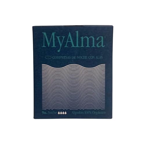 MyAlma Compresas Nocturnas de Algodón 100% Orgánico - Ultrafinas con Alas, Máxima Absorción - Sin Perfumes ni disruptores endocrinos, Hipoalergénicas para Piel Sensible - Pack 9 Unidades