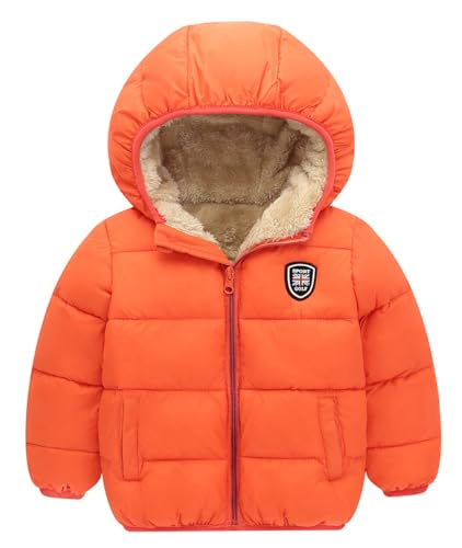Image of Happy Cherry Boys Girls Winter Thick Jacket Warm Fleece Fur Lining Zipper Hooded Windproof Coat Outwear for 1-7 Years
