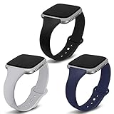 Kmasic Compatible Versa Bands 3 Pack, Narrow Slim Soft Silicone Small Replacement Wristband for Versa/Versa Lite Edition Women Men, Gray/Black/Navy, Small