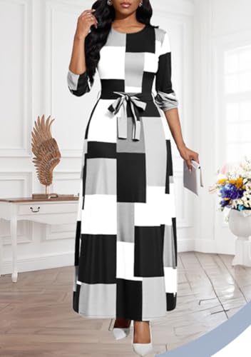 Maxi Dress for Women Casual Long Sleeve Sexy Crewneck Floral Floor Length Long Dress2