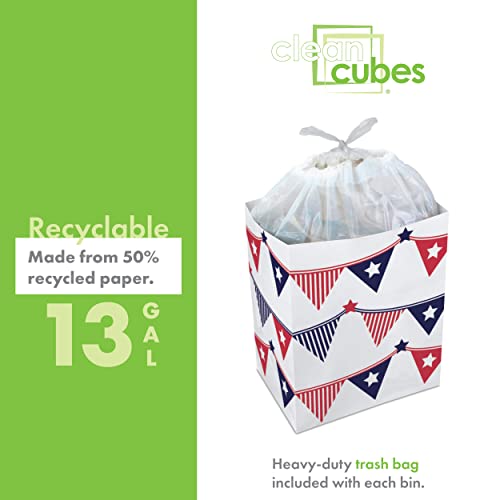 Clean Cubes 13 Gallon Trash Cans & Recycle Bins For Sanitary Garbage Disposal. Disposable Containers For Parties, Events, Recycling, And More. 3 Pack (Usa Flag) #TOP3