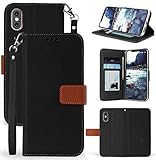 Case for iPhone Xs Max, [Black/Brown] Infolio Wallet Credit Card Slot ID Cover, View Stand [with Magnetic Closure, Wrist Strap Lanyard] for Apple iPhone Xs Max (Size 6.5' Model) (10s Max)