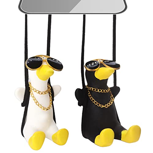 2 Stück Autozubehör zum Aufhängen Süße Swinging Duck Auto Spiegel Anhanger Autodekoration Charm-Anhänger Schaukel-Ente Auto Rückspiegel Anhänger Ornament Geschenke Autozubehör für Männer und Frauen