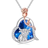 VONALA Collar de cristal de vaca de las Tierras Altas de plata de ley con colgante de vaca y corazón rosa, joyería de regalo de animales, Plata esterlina