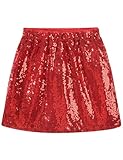 Noomelfish Girls Sparkly Sequin Skirt Kids Elastic Waist Mini Pencil Skirts, Red, Size 5-6 Years