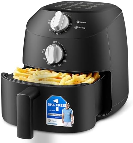 Midea Compact 2L Air Fryer – 12 Preset Menus, Adjustable Timer, 8...