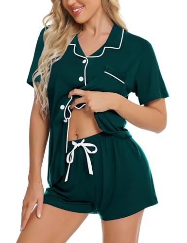 Image of SWOMOG Womens Button Down Pajamas Set Short Sleeve Sleepwear Bride Soft Pj Lounge Sets XS-3XL