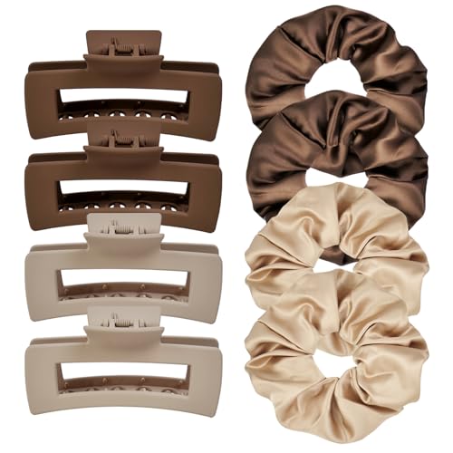 JGQUR 8pcs Hair Claws and Scrunchies – 4 Square Hair