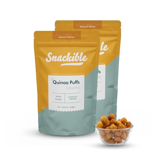 Image of Snackible Sriracha Quinoa Puffs (Pack of 2) - 2x100gm | Healthy Snack | Superfood Snack | Roasted | No MSG | No Palm Oil | Savoury Snack | Made with Quinoa, Jowar & Oats