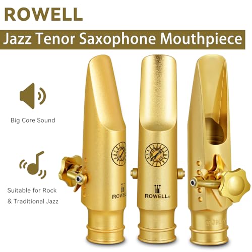 Image of ROWELL Tenor Saxophone Metal Mouthpiece Jazz Sax Mouthpiece- 5-Level Adjustable Ligature & Protective Cap Full Tone for Jazz & Concert Band