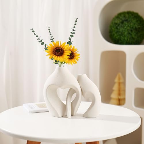 MUJUZE Moderne Vase Keramik,Vase Beige Matt Weiß Satz von 2,Vasen Deko für Wohnzimmer Schlafzimmer Home Deko,Vase Für Pampasgras,Moderne Nordic Dekoration Einzugsgeschenk – Bild 3