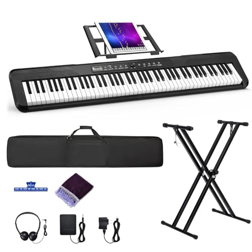 88 Key Keyboard Piano, Electronic Digital Piano with Music Stand, Power Supply, Sustain Pedal...