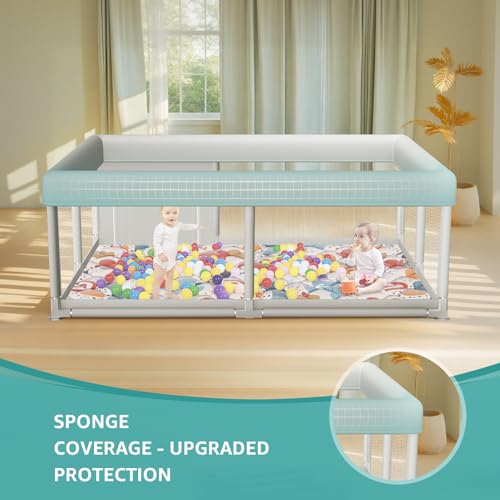 Image of 65 x 50 Inch Baby Playpen with Mat, PlayPen for Babies and Toddlers, Sturdy Safety Play Yard for Indoor & Outdoor with Zipper Gates