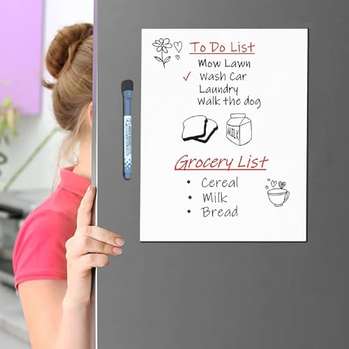 Image of GLUN Magnetic White Board Planner (23x30cm, Landscape) + Marker Combo | Dry Erase Board for Home & Office | Includes Black Marker