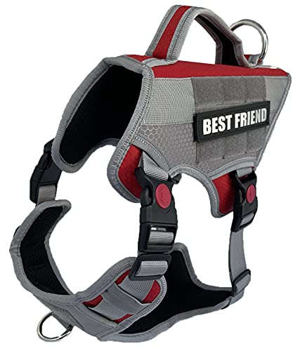 Albcorp Tactical Working Dog Vest Harness - No-Pull Service Dog Jacket with Reflective Hook & Loop Patches - Padded Handle, Buckles with Quick Release Safety Buttons, Adjustable Straps - Red, Small