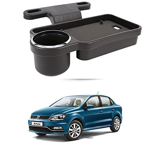 Image of Oshotto (FT-04) Foldable Car Auto Headrest Rear Back Seat Table Drink Food Cup Tray Holder Compatible with Volkswagen Ameo - Black