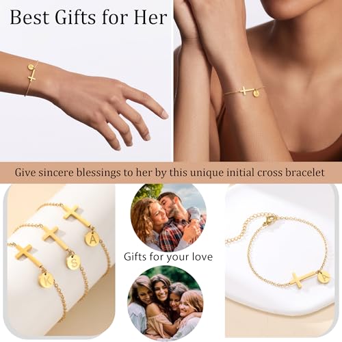 Religious Gifts for Women Cross Bracelet for Women Christmas Gift Dainty Gold Bracelets with Initial K Confirmation Gift Faith Confirmation Baptism Stocking Stuffers Jewelry by Btysun - Image 5