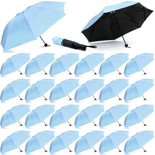 Silkfly Folding Umbrella Bulk Windproof Portable Lightweight Travel Mini Umbrella for Rain UV Sun 37.8 inches(Sky Blue 24 Pack)