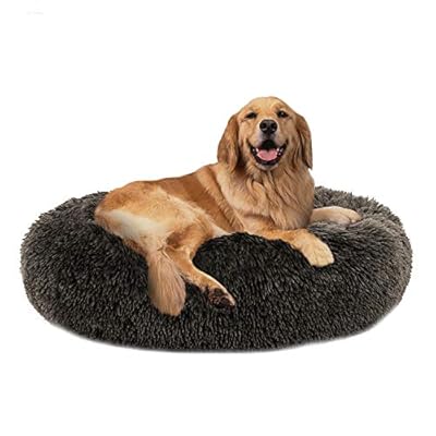 PUPPBUDD Calming Dog Bed Cat Bed Donut, Faux Fur Pet Bed Self-Warming Donut Cuddler, Comfortable Round Plush Dog Beds for Large Medium Dogs and Cats (24"/32"/36")