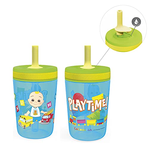 Zak Designs 15oz Cocomelon Kelso Tumbler Set, Leak-Proof Screw-On Lid with Straw Made of Durable Plastic and Silicone, Perfect Bundle for Kids