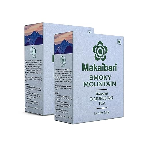 Image of Makaibari Smoky Mountain, Roasted Darjeeling Loose-Leaf Black Tea, 250 Grams Whole Leaf Tea (Pack of 2) | 100% Darjeeling Long Leaf Tea | Darjeeling Roasted Black Tea