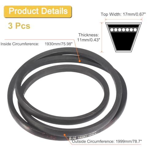 Image of uxcell 3pcs B76 Classic Wrapped V-Belt, 79 inch Outer Circ B Profile V-Belt