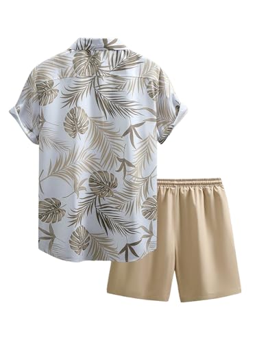GORGLITTER Men's 2 Piece Matching Outfits Tropical Print Short Sleeve Button Down Hawaiian Shirt and Shorts Set2