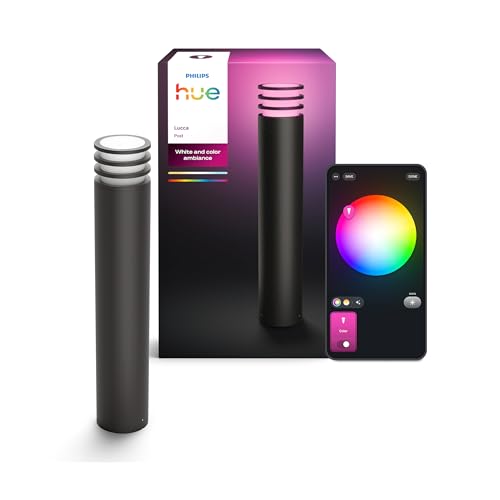 Philips Hue Lucca Lampadaire Extérieur, Lumière Blanche et Multicolore Personnalisable, 1100 lm, Ampoule A60 Incluse, Luminosité Variable, IP44 Résiste aux...