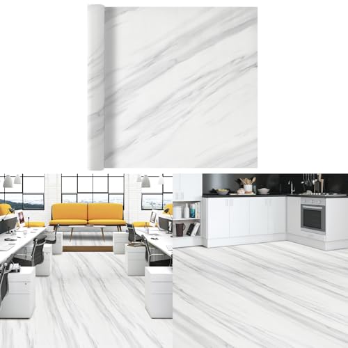Warmiehomy Floor Tiles Roll Self Adhesive Vinyl Flooring,Peel and Stick Waterproof Flooring Tiles for Bedroom Living Room Kitchen Floor (White-Marble, 60cm*10m)