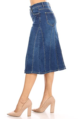 Womens Plus/Juniors Mid Waist Below Knee Length Denim Skirt in Pencil Silhouette2