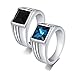 ANAZOZ Anelli di Coppia Fidanzamento,Anelli 2 Pezzi Coppia,Coppia FEDI Nuziali Acciaio Inossidabile Quadrato Zirconia Blu Nero Argento Misura dell'anello Donna 27 & Uomo 15