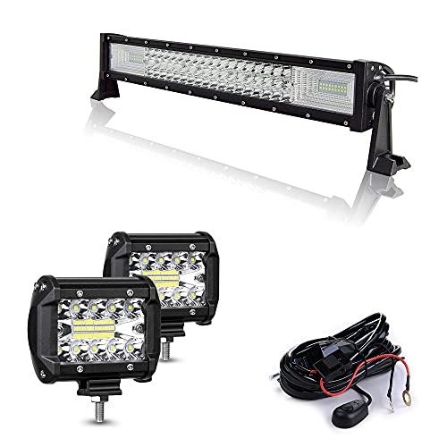 EKLAMP Barre Lumineuse LED,12 Pouces 12v 24v 3-Rangées Barre LED 240W IP68 de Conduite avec kit de câblage pour Véhicule Tout-Terrain 4WD 4x4 (22inch 270W+60W) Cover