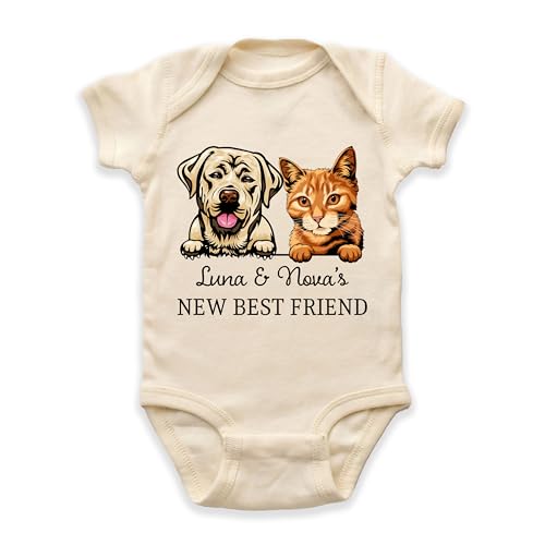 Custom Baby Bodysuit with Pet, Pregnancy Annoucement Gifts, Protected by Dog Cat Onesie, Dog-Themed Onesie, Dog Onesie for Baby, Funny Baby Onesie, Custom Baby Onesie Cute, Baby Bodysuit