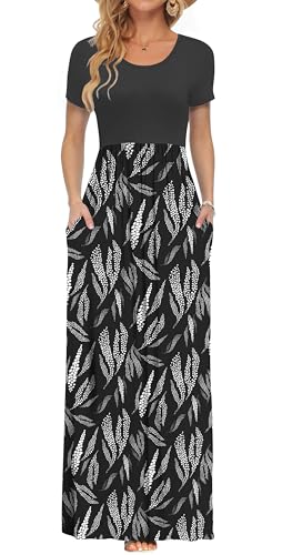 Image of AUSELILY Women's Classic Short Sleeve Loose Plain Casual Long Maxi Dresses for Women 2026