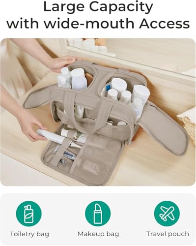 Image of Travel Makeup Organizer Bag for Women | Waterproof Toiletry Bag with Wet & Dry Separation | Large Capacity Cosmetic Storage Pouch with Dual Zippers (Brown)