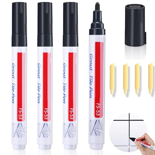 Rotulador de Lechada,4 Piezas Plumas de Azulejos Marcador de Reparación,Bolígrafo Restaurador de Lechada de Pared,Pluma de Relleno de Lechada,Bolígrafo para Azulejos para Azulejos,Pared (Negro)