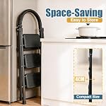 3 Step Ladder, Folding Step Ladder with Non-Slip Wide Rubber Pedals, Convenient Circular Handgrip, Safety-Lock Design, 330LBS Heavy Duty Load Capacity, Sturdy Ladder Portable for Home, Kitchen, Black