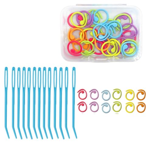 Image of Plastic Yarn Sewing Needle Darning Needles for Yarn Weaving Needles 30 Pcs Stitch Markers Colorful Crochet Stitch Markers for Knitting with Storage Box (Style 1)