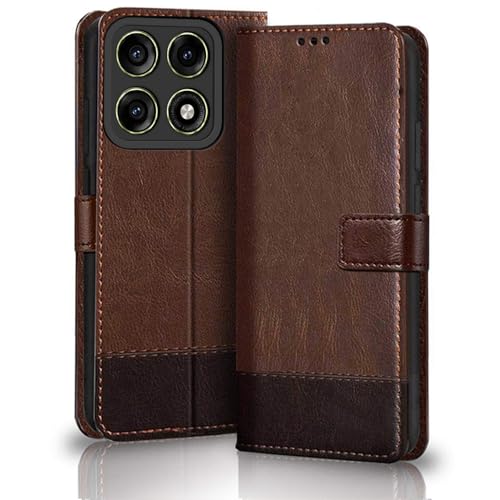 Image of TheGiftKart Flip Back Cover Case for Motorola Moto Edge 70 Pro /Edge 70 Pro Plus 5G | Dual-Color Leather Finish | Inbuilt Stand & Pockets | Wallet Style Flip Cover Case (Faux Leather, Brown & Coffee)
