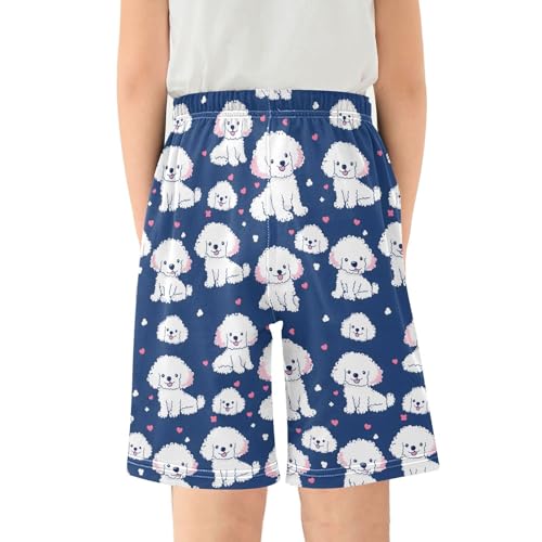 Poodle Dogs Heart Pajama Pants Short Sleep Pants Pajama Bottoms Elastic Waist with Pockets 6-14 Years2