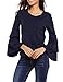 Beyove Women's Round Neck Ruffle Bell Long Sleeve Casual Blouse Shirt Navy Blue Large