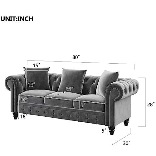 Image of A to Z Furniture Classic 3+2=5 Seater Luxury Chesterfield Sofa in for Home Living Room & Office (Velvet Grey, 5- to 6-Person Sofa)