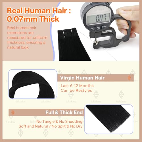 Image of Full Shine Injection Tape in Hair Extensions, Color 1 Jet Black,Virgin Human Hair Extensions, Seamless Injected Tape, 20 Inch, 25G, 10 Pcs, Date Night, Dinner, Smooth Finish