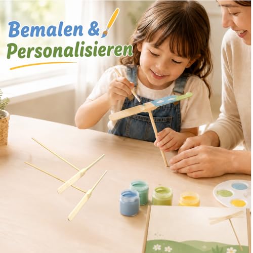 jojofuny 10 Stücke Propeller Spielzeug Kinder Fliegender Hubschrauber Spielzeug Holz Libelle Hand Reiben DIY Holzpropeller Für Kinder Im Freien Terrasse Garten
