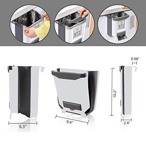 Ycoco Hanging Kitchen Trash Can,2.4 Gallon Collapsible Waste Bin,Small Plastic Folding Hang Garbage Can For Cabinet Car Bedroom Bathroom Kitchen Office,White #TOP1