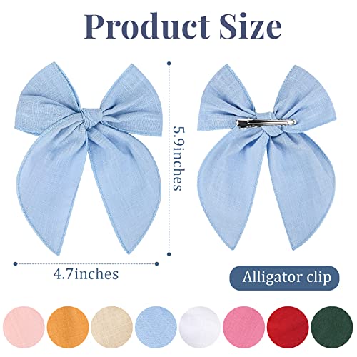 Deeka 8 Pcs Large Fable Hair Bow Cotton Linen Hair Bow For Toddlers Girls Handmade Neutral Bow Hair Accessories For Little Girls Kids -Z #TOP1
