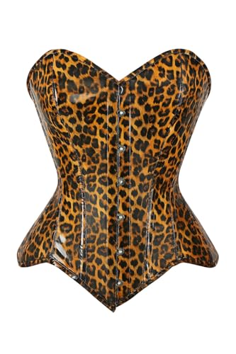 Daisy Corsets Womens Cheetah PVC Steel Boned Overbust Corset Waist Cincher Bustier Top & Plus Size