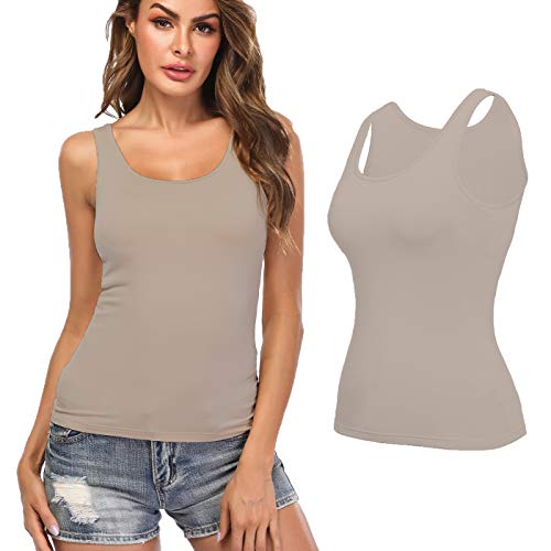Image of Camisoles for Women with Built in Bra,Basic Yoga Top Layering Tank Top Padded Bra Undershirt(S-3XL)